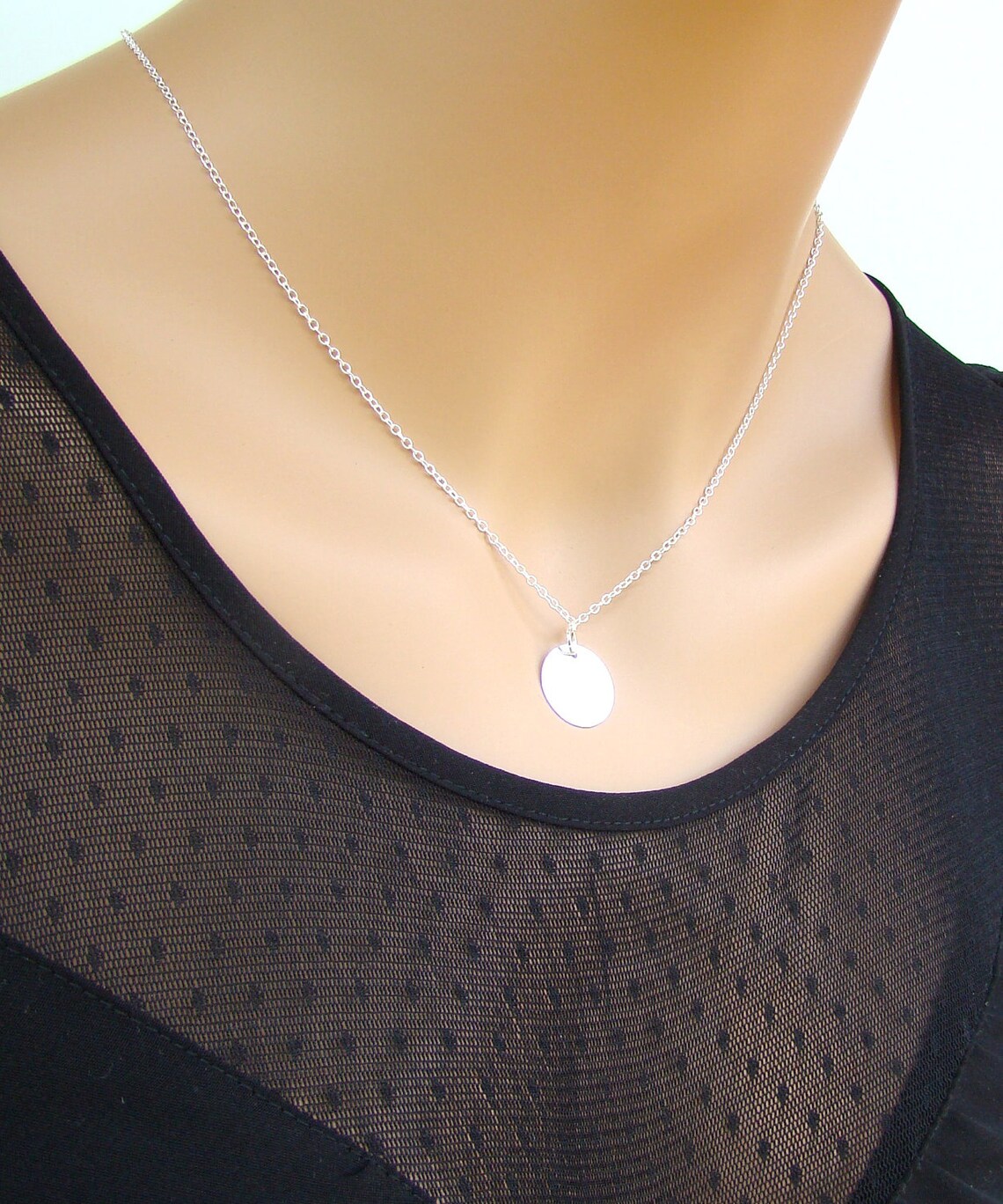 Sale Sterling Silver Charm Necklace Round Pendant Etsy