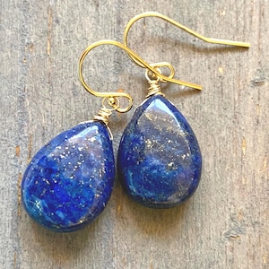 14k Gold Fill Lapis Lazuli Earrings: Royal Blue Gemstone Dangles