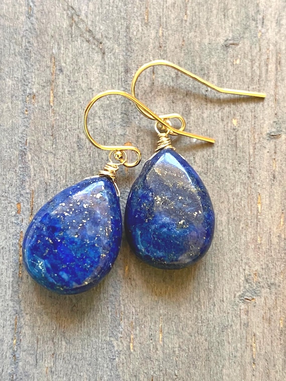 14Kゴールドフィルド ラピスラズリ イヤリング：ロイヤルブルー