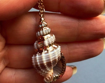 Gold Dipped Seashell Pendant Necklace: Handmade Mermaid Jewelry