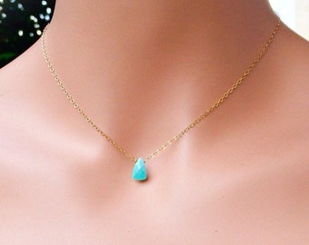 Turquoise Necklace: Dainty 14k Gold Fill Chain, December Birthstone