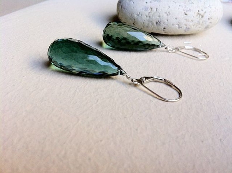 Luxury Green Amethyst Sterling Silver Teardrop Earrings: Statement Jewelry image 5