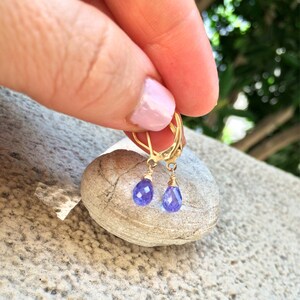 Sale Tiny Periwinkle Tanzanite stone Petite Earrings, natural Purple blue dangle drops, handmade jewelry. image 2