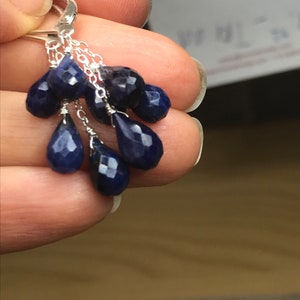 Dark Blue Sapphire stone .925 silver cascade earrings, September birthstone, Virgo jewelry, gemstone earrings. Gold available. image 9