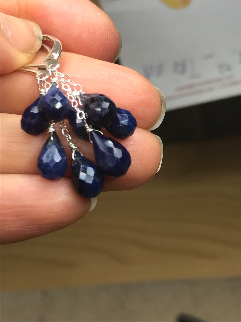 Dark Blue Sapphire stone .925 silver cascade earrings, September birthstone, Virgo jewelry, gemstone earrings. Gold available. image 9
