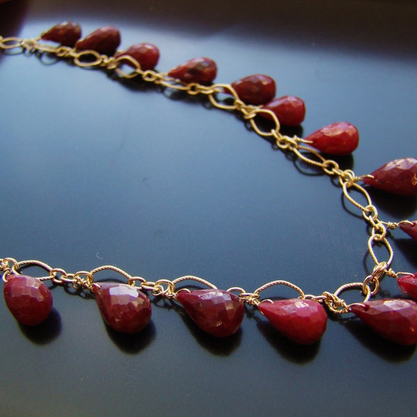 Indian Red Ruby Necklace, 12k Gold, luxury statement, gemstone jewelry, gift for her