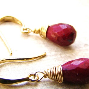 Indian Ruby Earrings. Red dangles. Rubies. Gold or Silver. Petite drops. Gemstone jewelry. July birthstone image 9