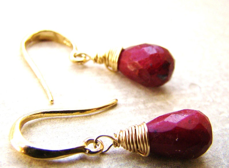 Indian Ruby Earrings. Red dangles. Rubies. Gold or Silver. Petite drops. Gemstone jewelry. July birthstone image 9