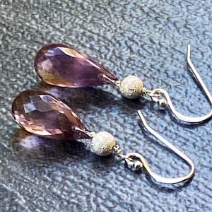 Natural Ametrine Drops Earrings in Sterling Silver, Purple Yellow Drops, Gemstone Jewelry, February Birthday Gift.