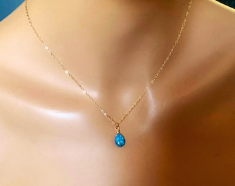 Tiny Blue Turquoise Pendant Gold fill chain Necklace, December birthstone, modern minimalist jewelry, wedding