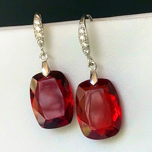 Red Garnet Sterling Silver Earrings: Burgundy Dangle Drop Jewelry