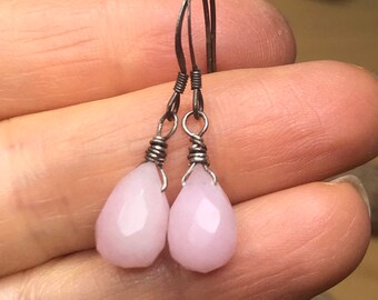 Light Pink Jade Sterling Silver Earrings: Delicate Gemstone Dangles