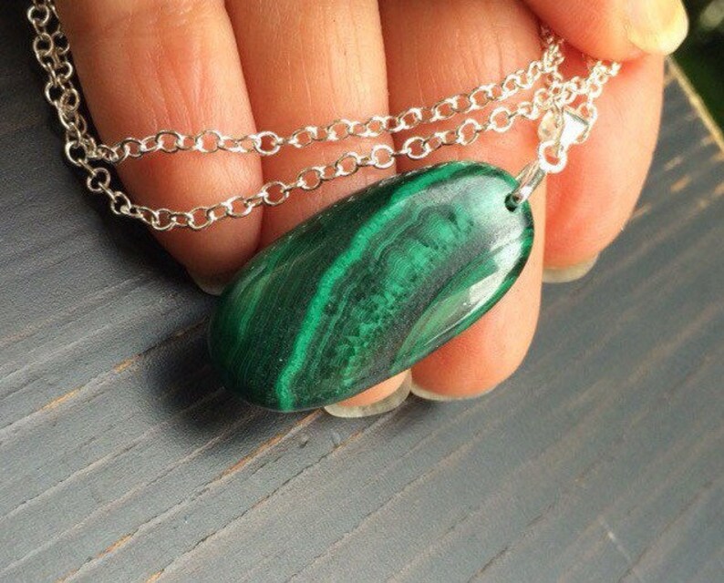 oval solitaire. Natural Green Malachite pendant sterling silver necklace gemstone jewelry