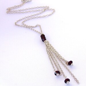 Sterling silver Y necklace. Swarovski tassels. Garnet crystals. Delicate jewelry. Birthstone jewelry. Ss chains image 3