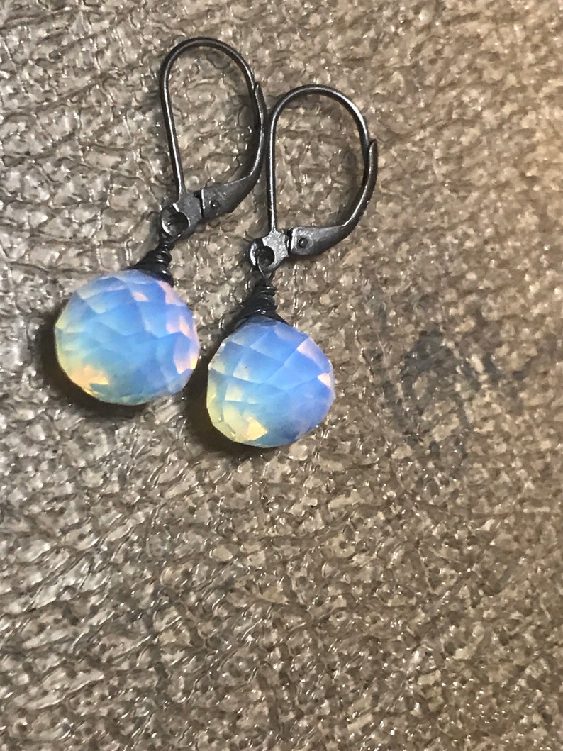 Petite Opaline Moonstone Earrings. Opal dangles. White Opalite drops. 14k Gold fill-Sterling Silver-Rose goldfill-Tarnished Silver image 7
