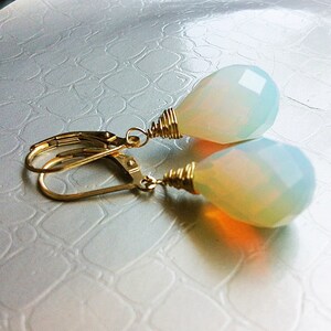 Petite Opaline Moonstone Earrings. Opal dangles. White Opalite drops. 14k Gold fill-Sterling Silver-Rose goldfill-Tarnished Silver image 2
