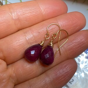 Indian Ruby Earrings. Red dangles. Rubies. Gold or Silver. Petite drops. Gemstone jewelry. July birthstone image 8