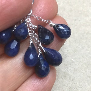 Dark Blue Sapphire stone .925 silver cascade earrings, September birthstone, Virgo jewelry, gemstone earrings. Gold available. image 6