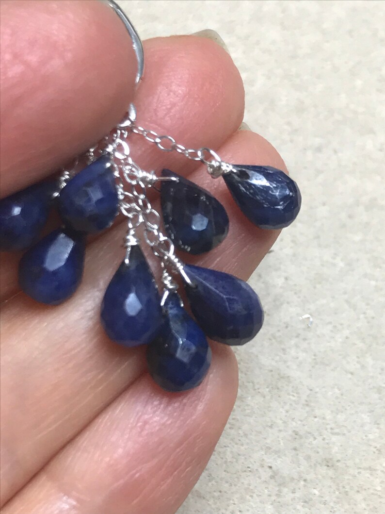 Dark Blue Sapphire stone .925 silver cascade earrings, September birthstone, Virgo jewelry, gemstone earrings. Gold available. image 6
