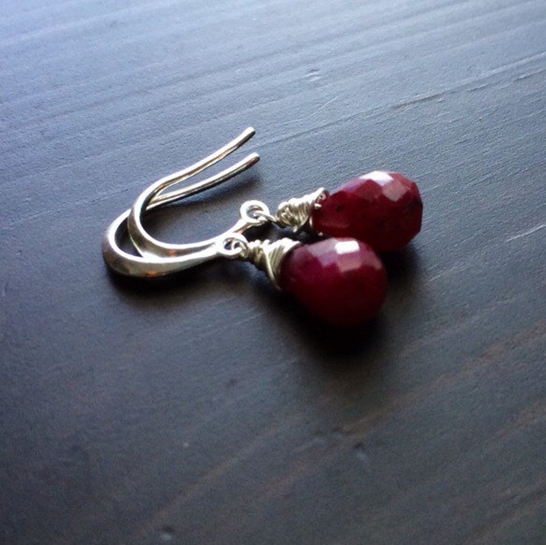 Indian Ruby Earrings. Red dangles. Rubies. Gold or Silver. Petite drops. Gemstone jewelry. July birthstone image 4