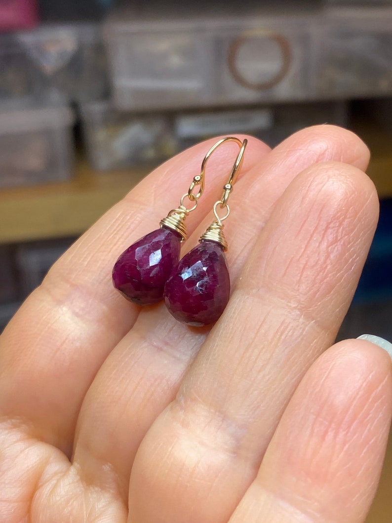 Indian Ruby Earrings. Red dangles. Rubies. Gold or Silver. Petite drops. Gemstone jewelry. July birthstone image 5