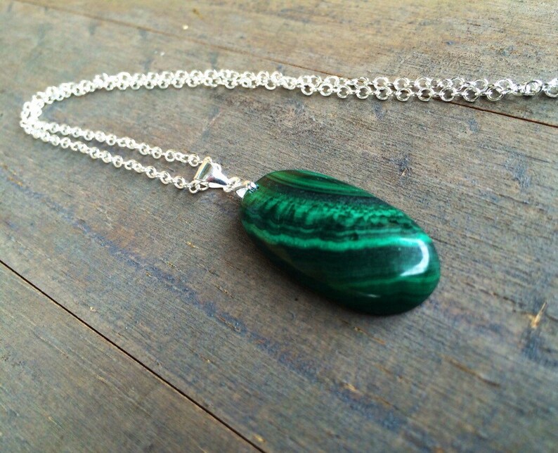 oval solitaire. Natural Green Malachite pendant sterling silver necklace gemstone jewelry