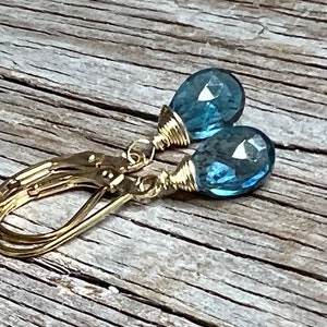 London Blue Topaz Earrings: 14k Gold Fill Dangle Gemstone