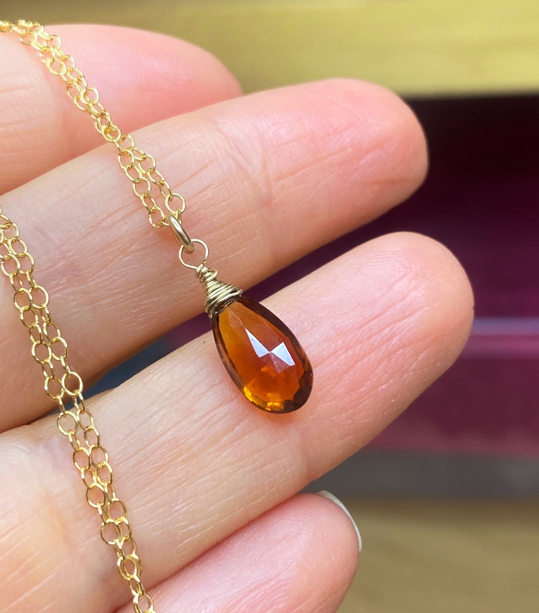Genuine Madeira Citrine and Lab Diamond Silver Slide Pendant Necklace main image 0