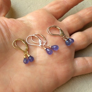 Sale Tiny Periwinkle Tanzanite stone Petite Earrings, natural Purple blue dangle drops, handmade jewelry. image 6