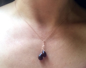 Purple Amethyst Station Necklace 14K Rose Gold Over 925 Silver 