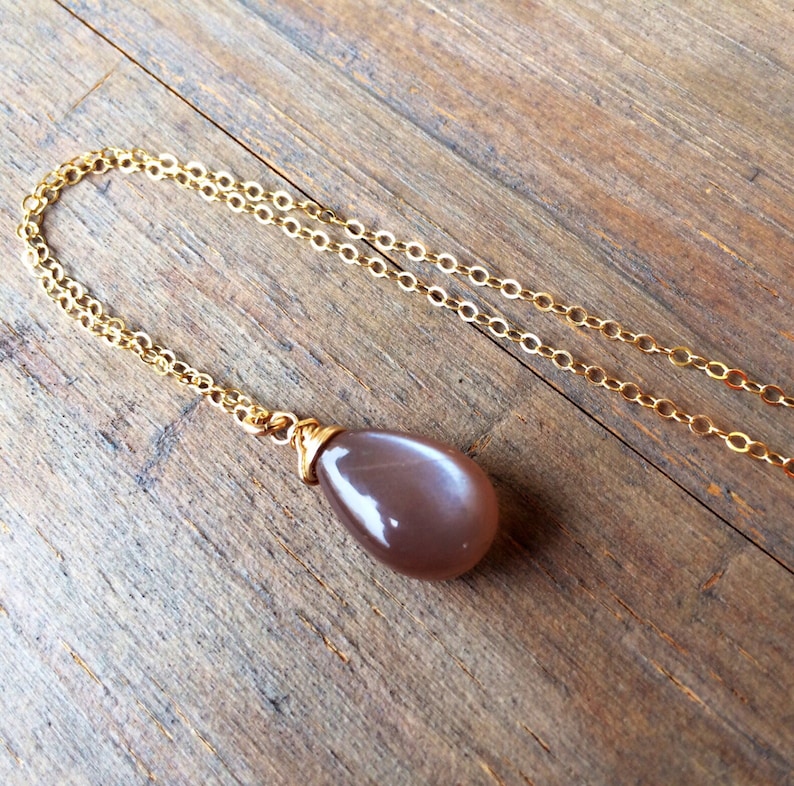 Brown Moonstone Pendant. Moonstone Necklace. Gold Necklace. Etsy