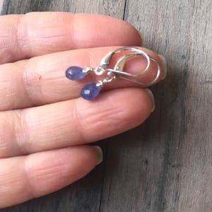 Sale Tiny Periwinkle Tanzanite stone Petite Earrings, natural Purple blue dangle drops, handmade jewelry. image 7