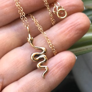 Gold Snake Pendant, 14k Gold Chain Necklace, Minimalist Jewelry, Serpent Charm, Kundalini, Unique, Unisex, Valentine Gift, Silver available