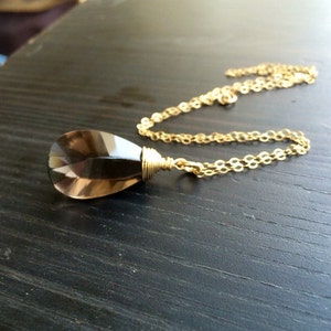Natural Smoky Quartz Pendant, Fancy Shape, Brown Stone Necklace, 14k gold fill dainty chain, Gemstone Jewelry, Wire Wrapped, Earthy Gem Drop