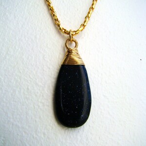 Midnight Goldstone Dark Blue Wire Wrapped Gold Necklace image 2