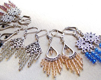 SALE Chandelier Earrings, Swarovski Crystals,  10 colors, Bohemian dangles, silver, birthstone jewelry
