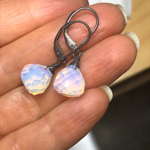 Petite Opaline Moonstone Earrings. Opal dangles. White Opalite drops. 14k Gold fill-Sterling Silver-Rose goldfill-Tarnished Silver image 5