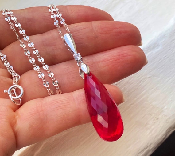 bestyrelse Render protein Luxury Red Topaz Pendant Sterling Silver Necklace. Solitaire - Etsy