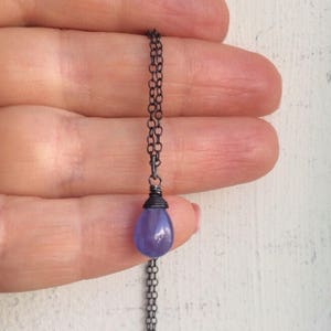 Handmade Tanzanite Teardrop Pendant: Oxidized Sterling Silver Necklace