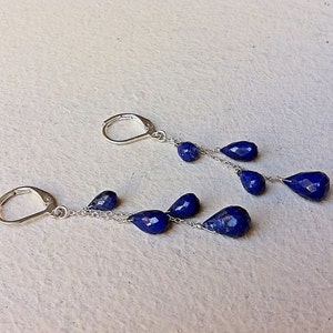 Dark Blue Sapphire stone .925 silver cascade earrings, September birthstone, Virgo jewelry, gemstone earrings. Gold available. image 3