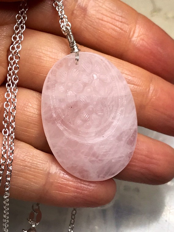 rose quartz pendant necklace sterling silver