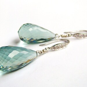 Aquamarine earrings, luxury jewelry, blue green aqua dangles, statement earrings, sterling silver pave image 2