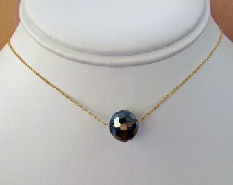 Black Sparkle Bead Choker: 14k Gold Filled Chain, Minimalist Pendant