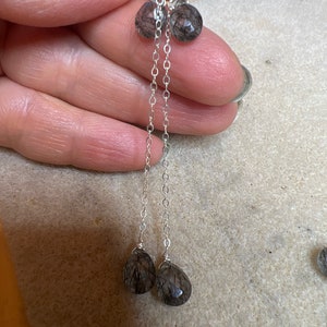 Black tourmalated Quartz earrings. Rutile dangles, long sterling silver. Natural gemstone drops. image 4