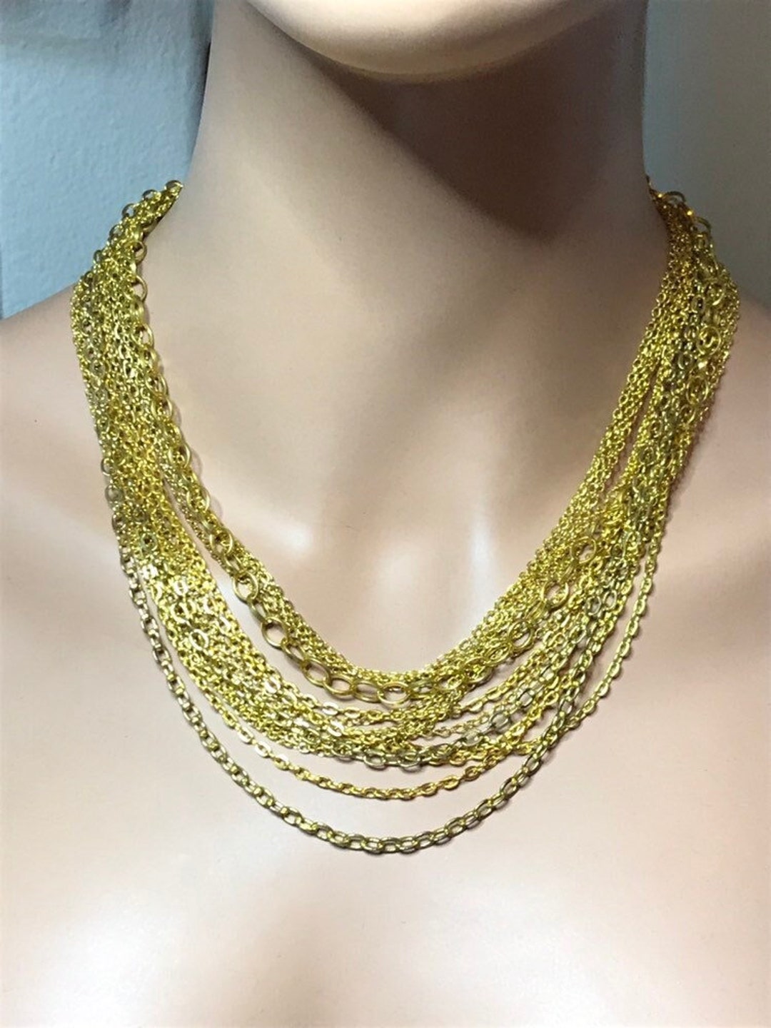 Modern Multi Strand Gold Chain Necklace, Chunky Statement Jewelry, One of a Kind Gift Under 50 ...