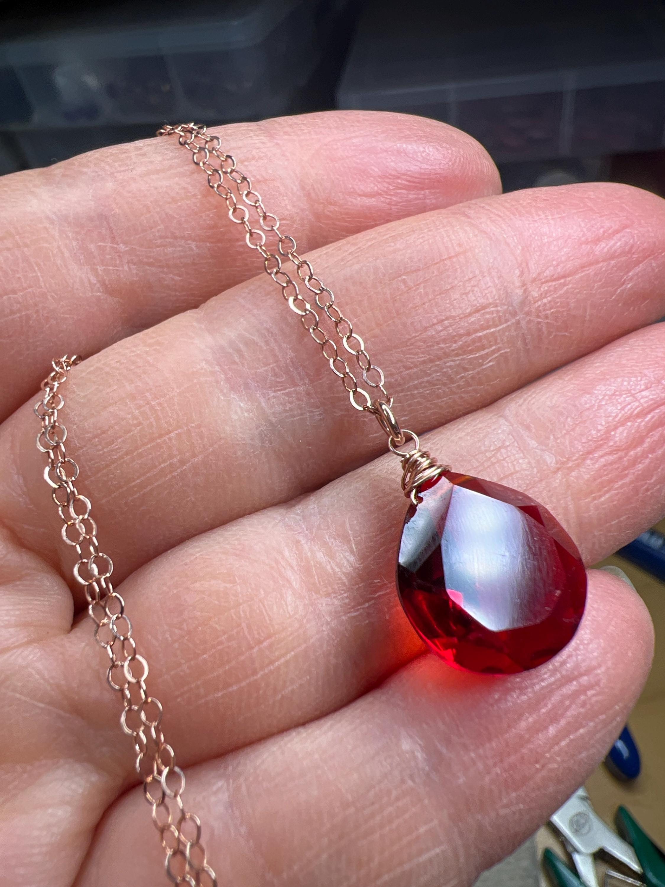 Dark Red Burgundy Pendant, Garnet Quartz Stone Necklace