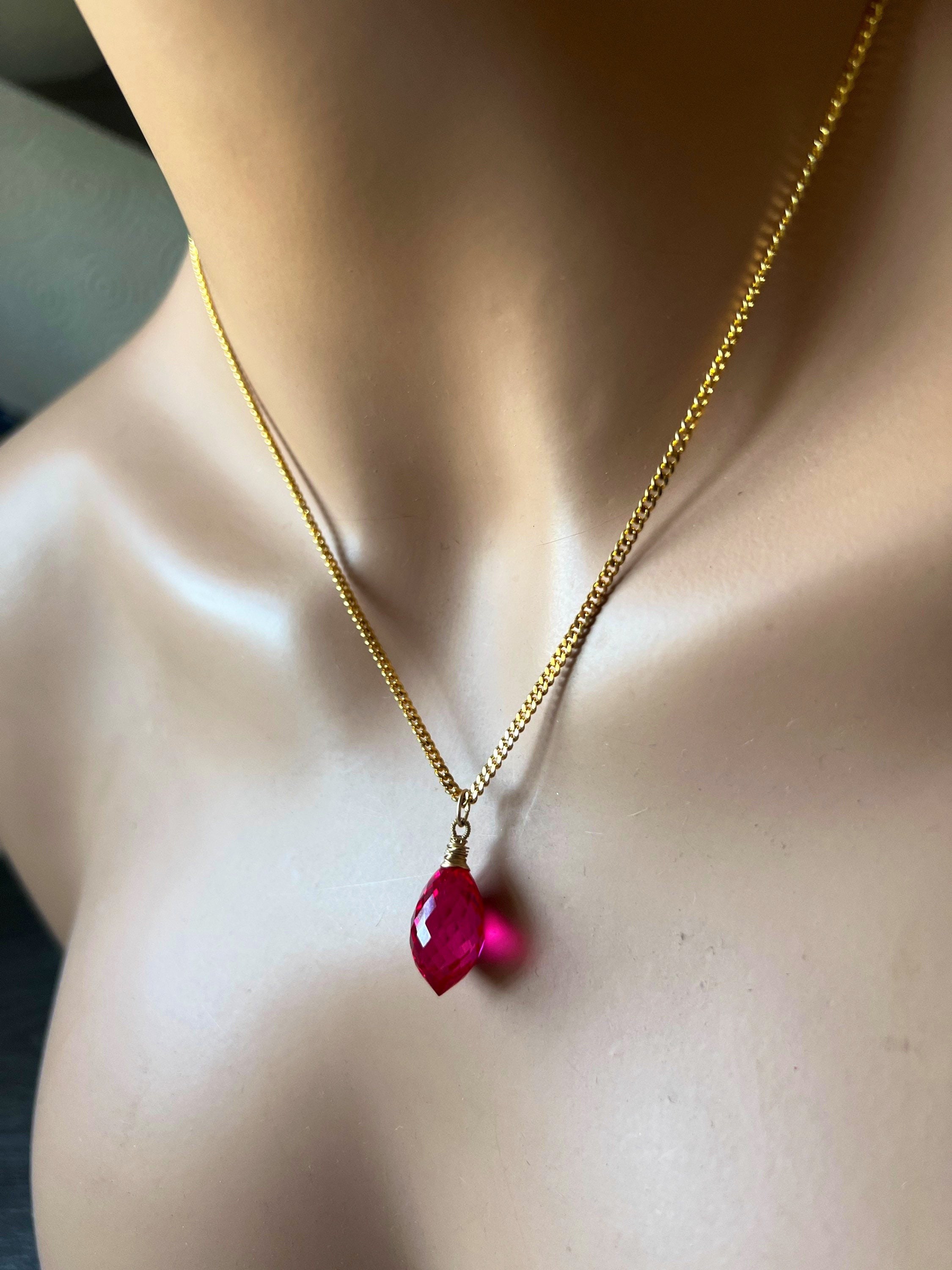 Morse kode lærer Profeti Red Topaz Pendant Gold Fill Chain Necklace Ruby Solitaire. - Etsy Hong Kong