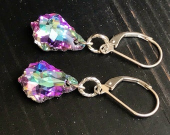 Swarovski crystal Vitrail baroque earrings. Sterling silver dangles.  Mystic crystal earrings.  Colorful jewelry. Weddings