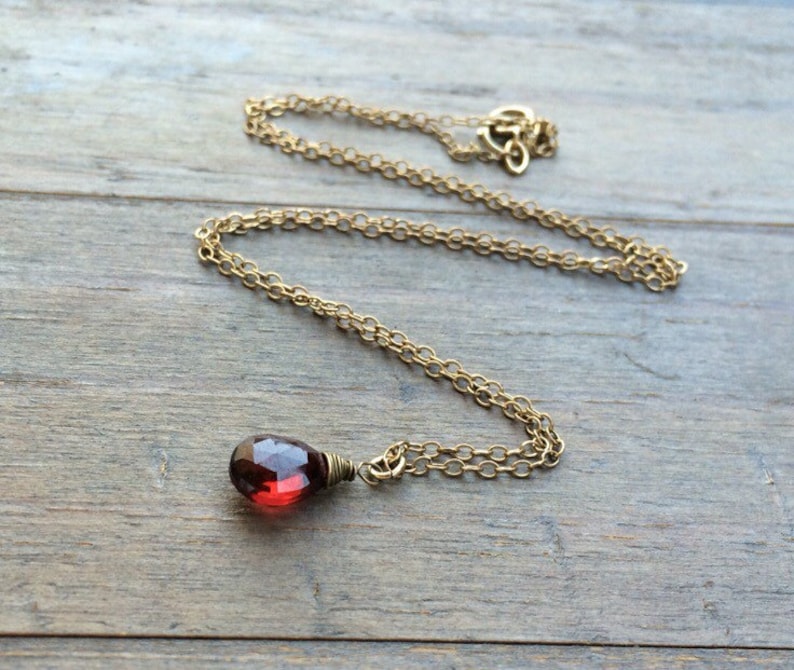 Pendant 14k Gold Necklace. Genuine Burgundy Stone. Dark Etsy