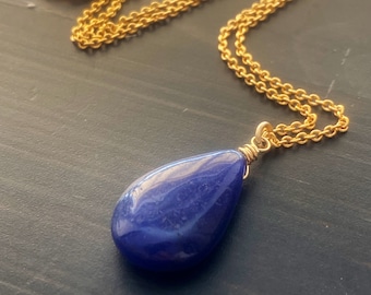 Natural Blue Sapphire Pendant Necklace: 14k Gold Fill, September Birthstone